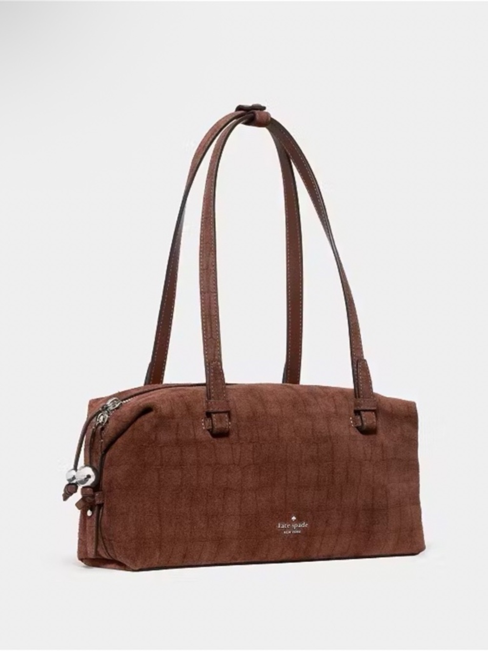 Kate Spade Billie Suede Croc Shoulder Bag Chocolate Truffle - Picture 2 of 6